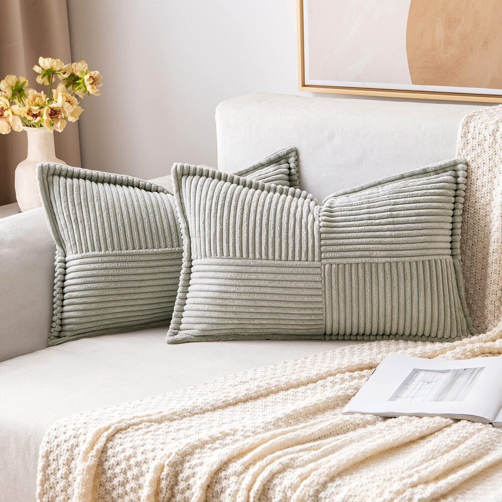 1630 Light Grey Corduroy Lumbar Pillow Covers 12x20 Inch 12x20 Inch
